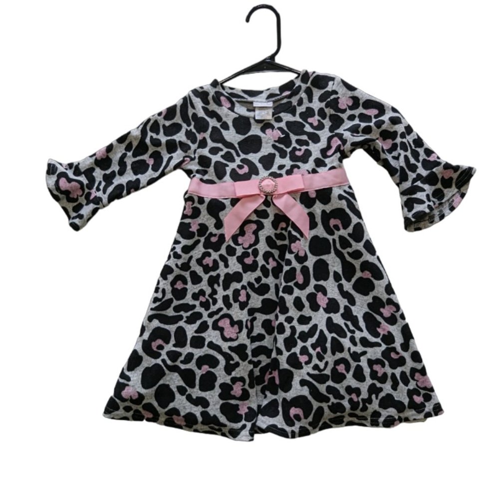 Girls Sweet Heart Rose Grey Leopard Print Dress Grey/Black Size 4T